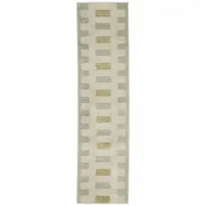 Photo of Beige Grey Gold And Green Geometric Power Loom Stain Resistant Runner Rug