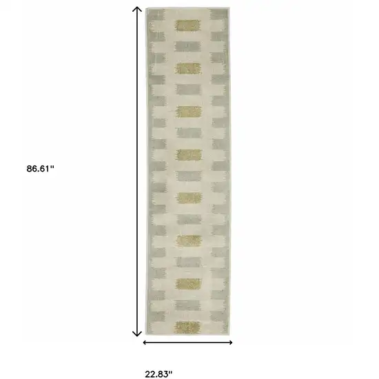 Beige Grey Gold And Green Geometric Power Loom Stain Resistant Runner Rug Photo 9