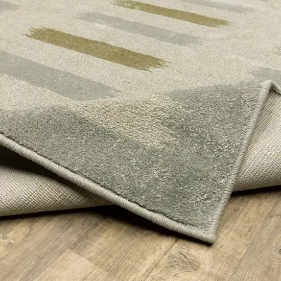 Beige Grey Gold And Green Geometric Power Loom Stain Resistant Runner Rug Photo 8