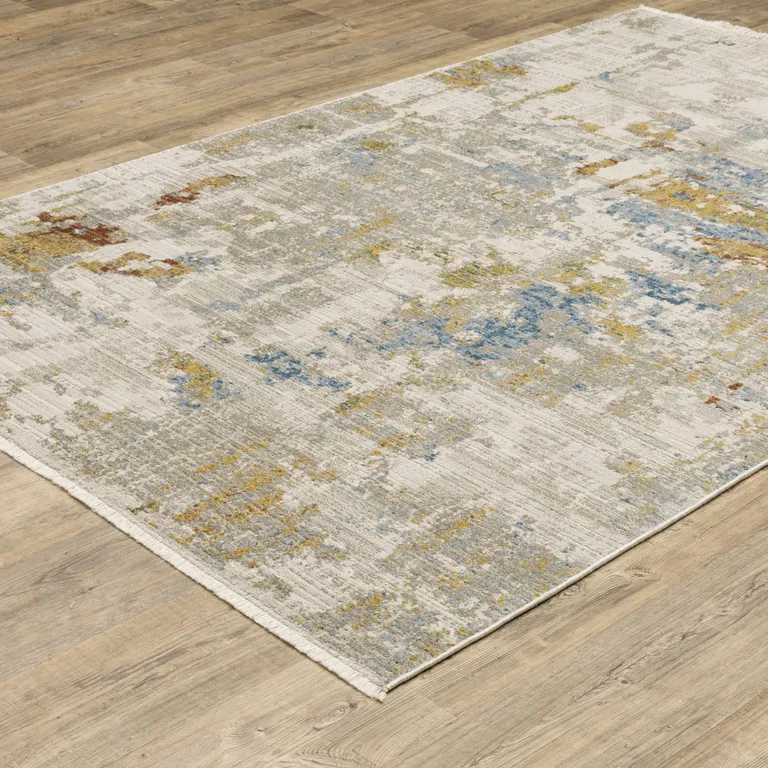 Beige Grey Gold Blue Rust And Teal Abstract Power Loom Stain Resistant Area Rug With Fringe Photo 5