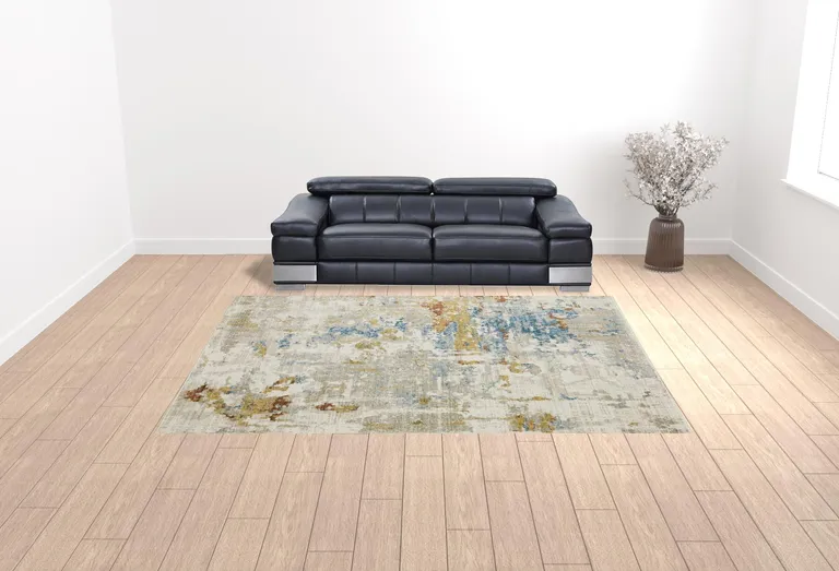 Beige Grey Gold Blue Rust And Teal Abstract Power Loom Stain Resistant Area Rug With Fringe Photo 2