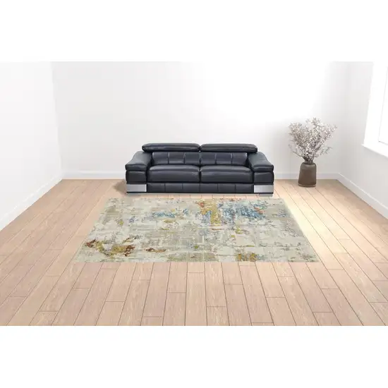 Beige Grey Gold Blue Rust And Teal Abstract Power Loom Stain Resistant Area Rug With Fringe Photo 2