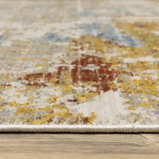 Beige Grey Gold Blue Rust And Teal Abstract Power Loom Stain Resistant Area Rug With Fringe Photo 7