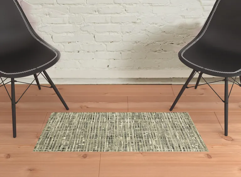 Beige Grey Ivory And Sage Blue Geometric Power Loom Stain Resistant Area Rug Photo 2