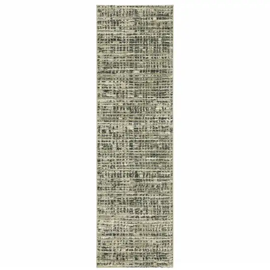 Beige Grey Ivory And Sage Blue Geometric Power Loom Stain Resistant Runner Rug Photo 1