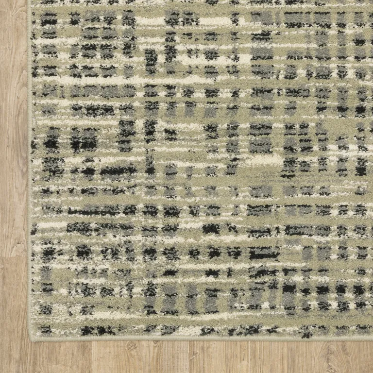 Beige Grey Ivory And Sage Blue Geometric Power Loom Stain Resistant Runner Rug Photo 3