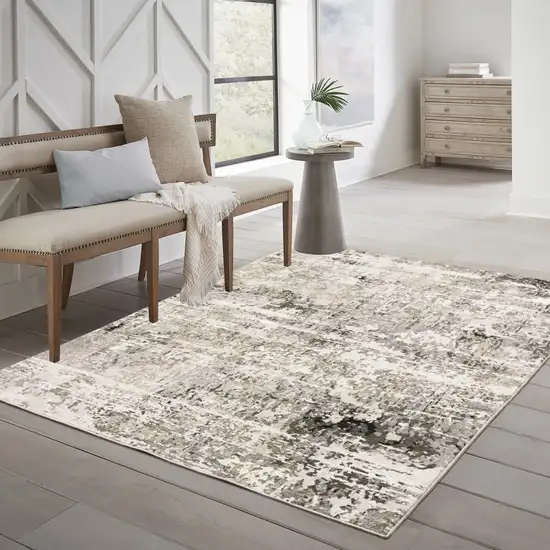 Beige Grey Ivory Tan And Brown Abstract Power Loom Stain Resistant Area Rug Photo 8