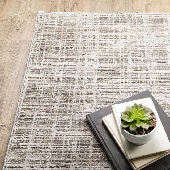 Beige Grey Ivory Tan And Brown Abstract Power Loom Stain Resistant Runner Rug Photo 6