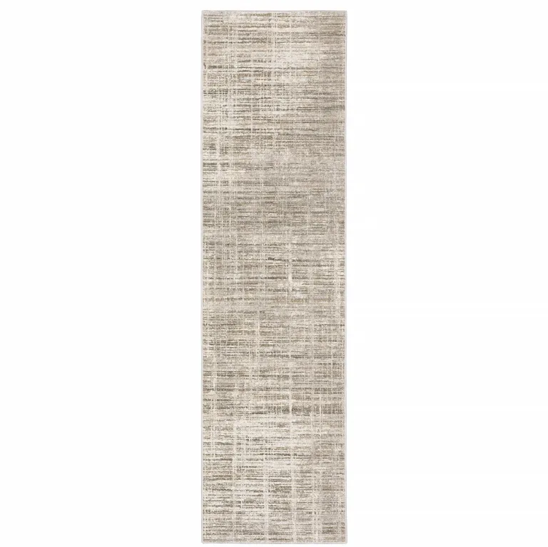 Beige Grey Ivory Tan And Brown Abstract Power Loom Stain Resistant Runner Rug Photo 1