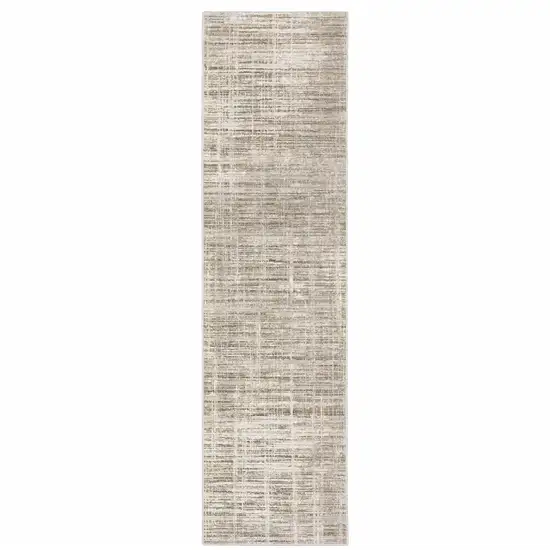 Beige Grey Ivory Tan And Brown Abstract Power Loom Stain Resistant Runner Rug Photo 1