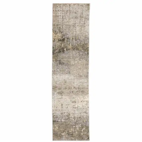 Beige Grey Ivory Tan And Brown Abstract Power Loom Stain Resistant Runner Rug Photo 1