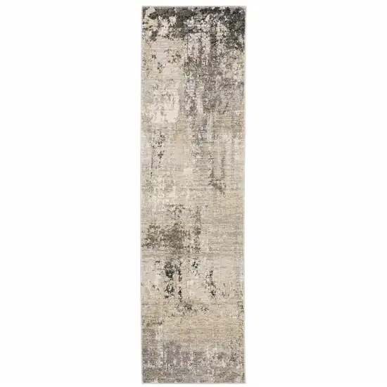 Beige Grey Ivory Tan And Brown Abstract Power Loom Stain Resistant Runner Rug Photo 1