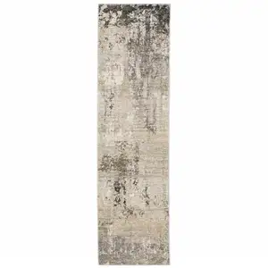 Photo of Beige Grey Ivory Tan And Brown Abstract Power Loom Stain Resistant Runner Rug