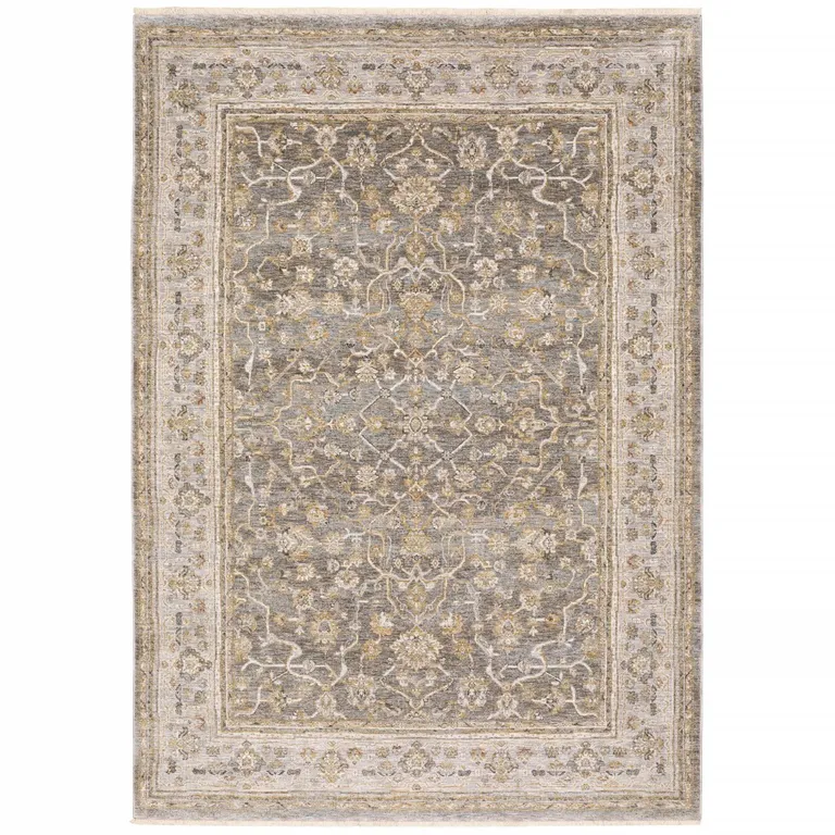 Beige Grey Machine Woven Oriental Indoor Area Rug Photo 1