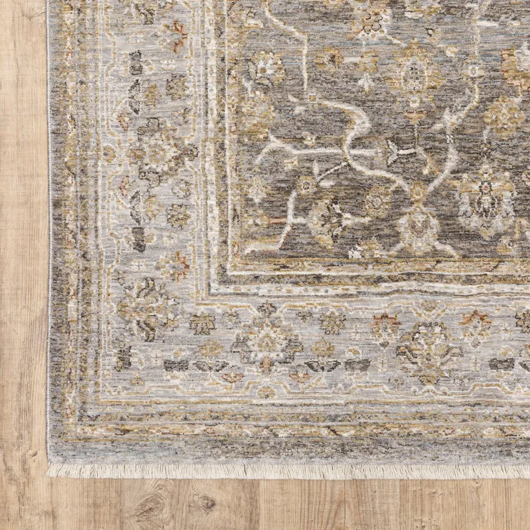 Beige Grey Machine Woven Oriental Indoor Runner Rug Photo 5