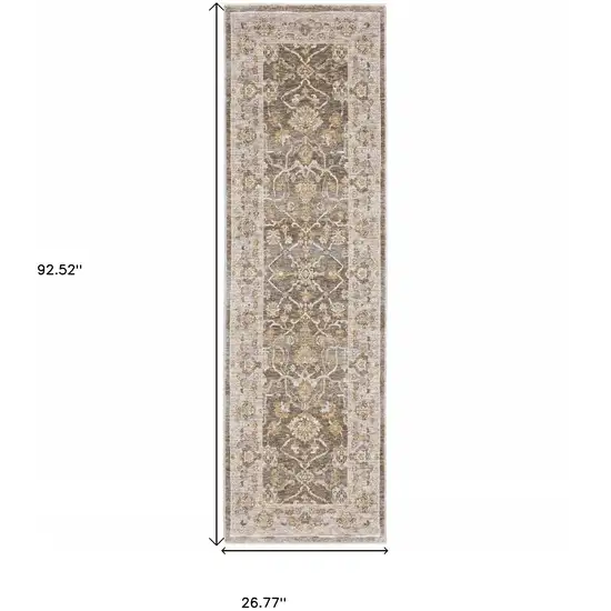 Beige Grey Machine Woven Oriental Indoor Runner Rug Photo 11