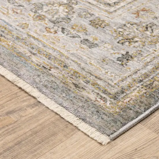 Beige Grey Machine Woven Oriental Indoor Runner Rug Photo 6