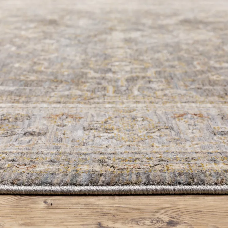 Beige Grey Machine Woven Oriental Indoor Runner Rug Photo 2