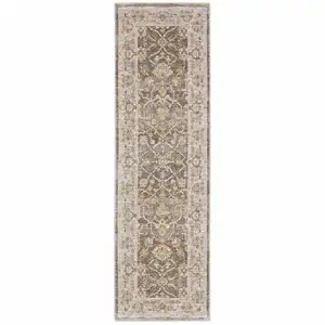 Photo of Beige Grey Machine Woven Oriental Indoor Runner Rug