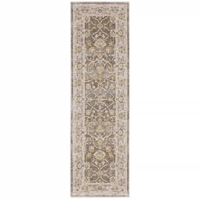 Beige Grey Machine Woven Oriental Indoor Runner Rug Photo 1