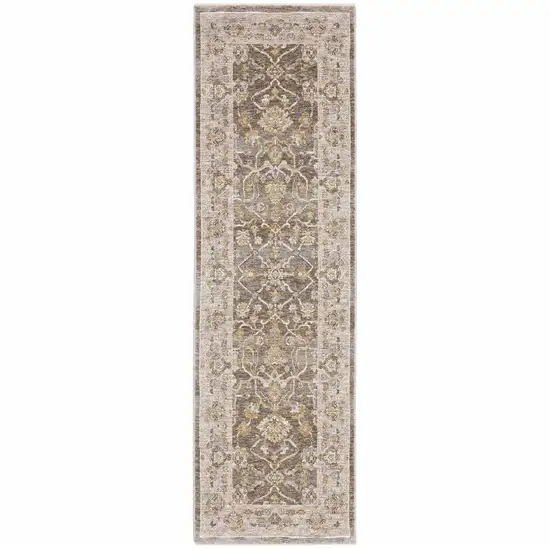 Beige Grey Machine Woven Oriental Indoor Runner Rug Photo 1