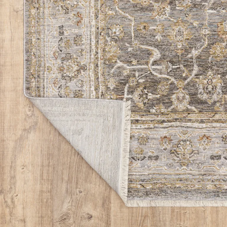 Beige Grey Machine Woven Oriental Indoor Runner Rug Photo 3