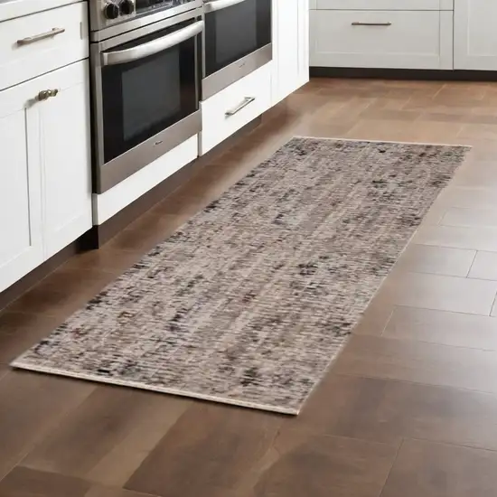 7' Beige Grey Machine Woven Shrank Abstract Design Indoor Runner Rug Photo 1