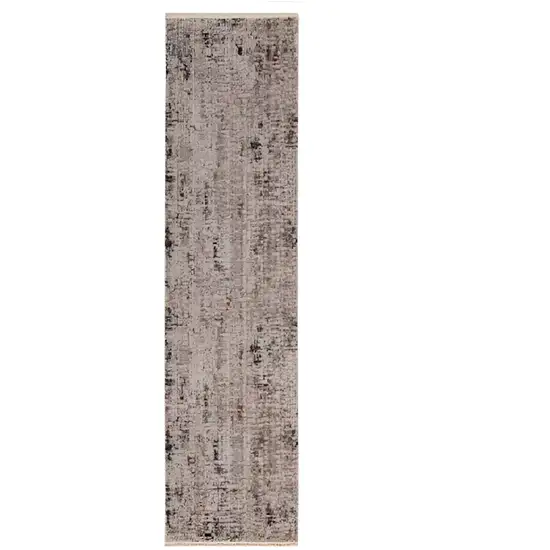 7' Beige Grey Machine Woven Shrank Abstract Design Indoor Runner Rug Photo 1