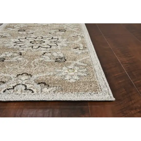 Beige Grey Machine Woven UV Treated Floral Traditional Indoor Outdoor Area Rug Photo 4