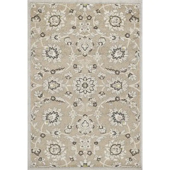 Beige Grey Machine Woven UV Treated Floral Traditional Indoor Outdoor Area Rug Photo 1