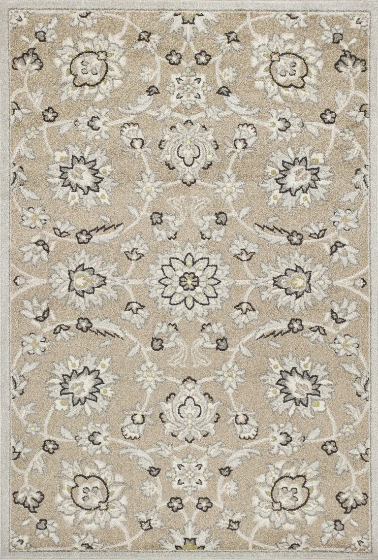 Beige Grey Machine Woven UV Treated Floral Traditional Indoor Outdoor Area Rug Photo 1