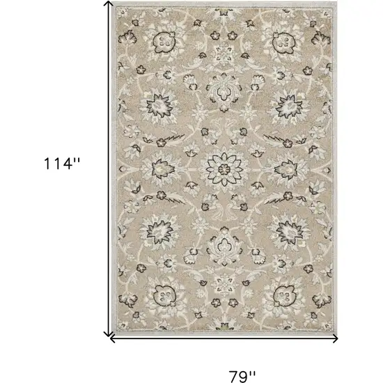 Beige Grey Machine Woven UV Treated Floral Traditional Indoor Outdoor Area Rug Photo 7