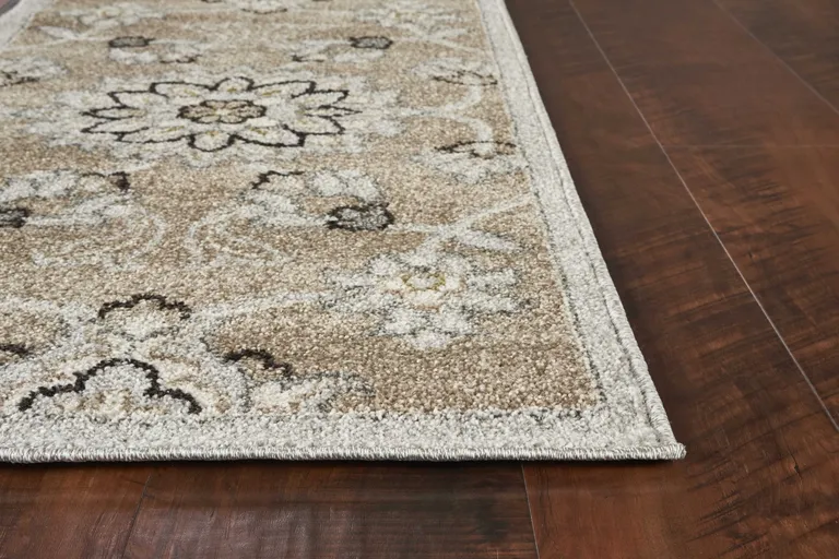 Beige Grey Machine Woven UV Treated Floral Traditional Indoor Outdoor Area Rug Photo 4