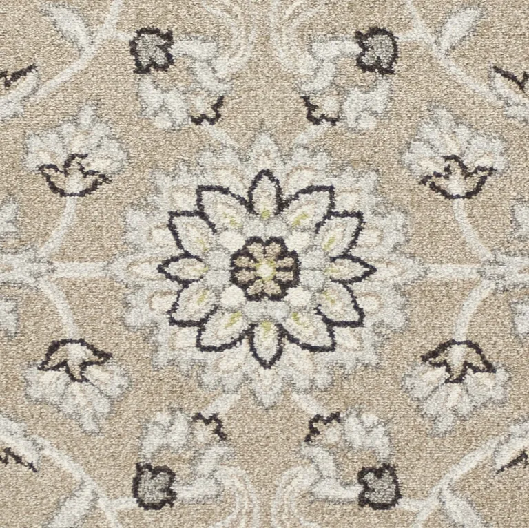 Beige Grey Machine Woven UV Treated Floral Traditional Indoor Outdoor Area Rug Photo 2