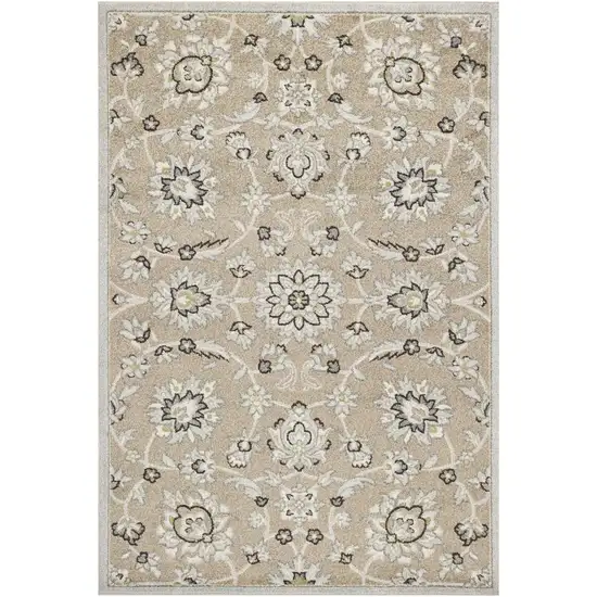 5'X8' Beige Grey Machine Woven Uv Treated Floral Traditional Indoor Outdoor Area Rug Photo 2