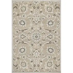 Photo of Beige Grey Machine Woven UV Treated Floral Traditional Indoor Outdoor Area Rug