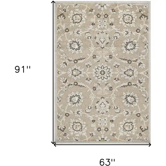 5'X8' Beige Grey Machine Woven Uv Treated Floral Traditional Indoor Outdoor Area Rug Photo 3