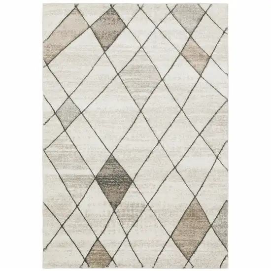 Beige Grey Tan And Brown Geometric Power Loom Stain Resistant Area Rug Photo 1