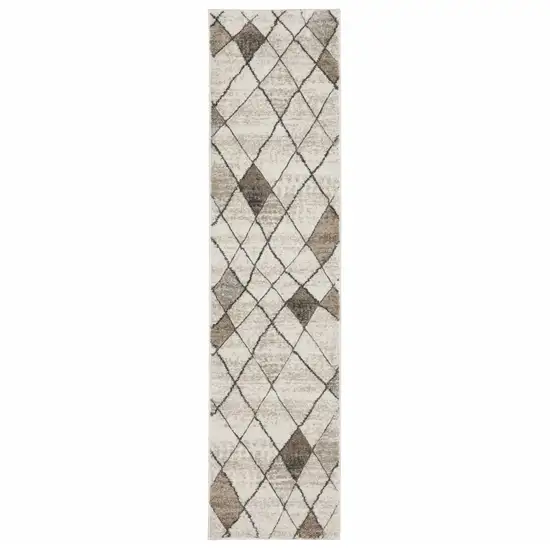 Beige Grey Tan And Brown Geometric Power Loom Stain Resistant Runner Rug Photo 1