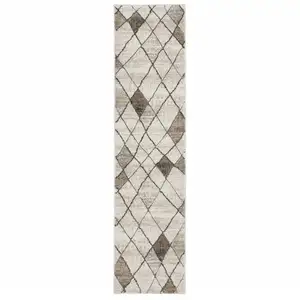 Photo of Beige Grey Tan And Brown Geometric Power Loom Stain Resistant Runner Rug