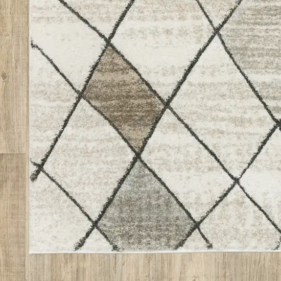 Beige Grey Tan And Brown Geometric Power Loom Stain Resistant Runner Rug Photo 6