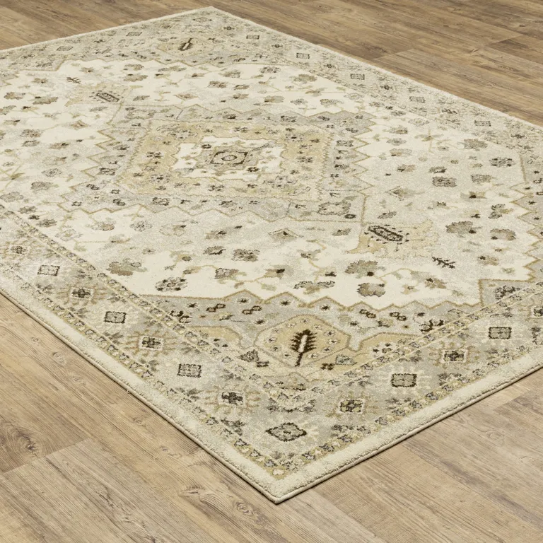 Beige Grey Tan And Brown Oriental Power Loom Stain Resistant Area Rug Photo 5