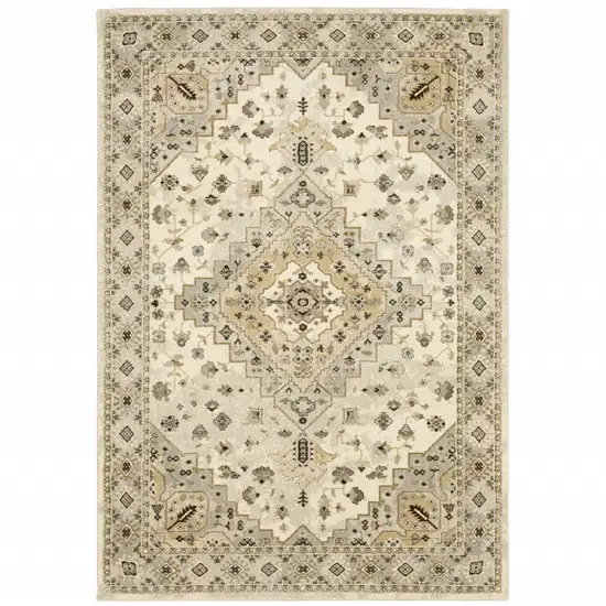 Beige Grey Tan And Brown Oriental Power Loom Stain Resistant Area Rug Photo 1