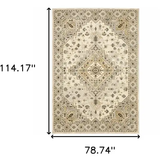 Beige Grey Tan And Brown Oriental Power Loom Stain Resistant Area Rug Photo 10