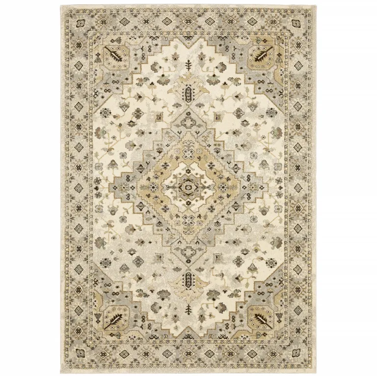 Beige Grey Tan And Brown Oriental Power Loom Stain Resistant Area Rug Photo 1