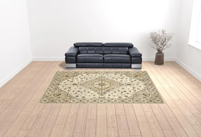 Beige Grey Tan And Brown Oriental Power Loom Stain Resistant Area Rug Photo 2