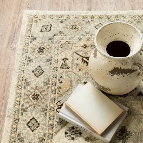 Beige Grey Tan And Brown Oriental Power Loom Stain Resistant Runner Rug Photo 5