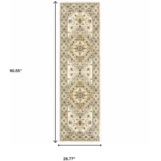 Beige Grey Tan And Brown Oriental Power Loom Stain Resistant Runner Rug Photo 10