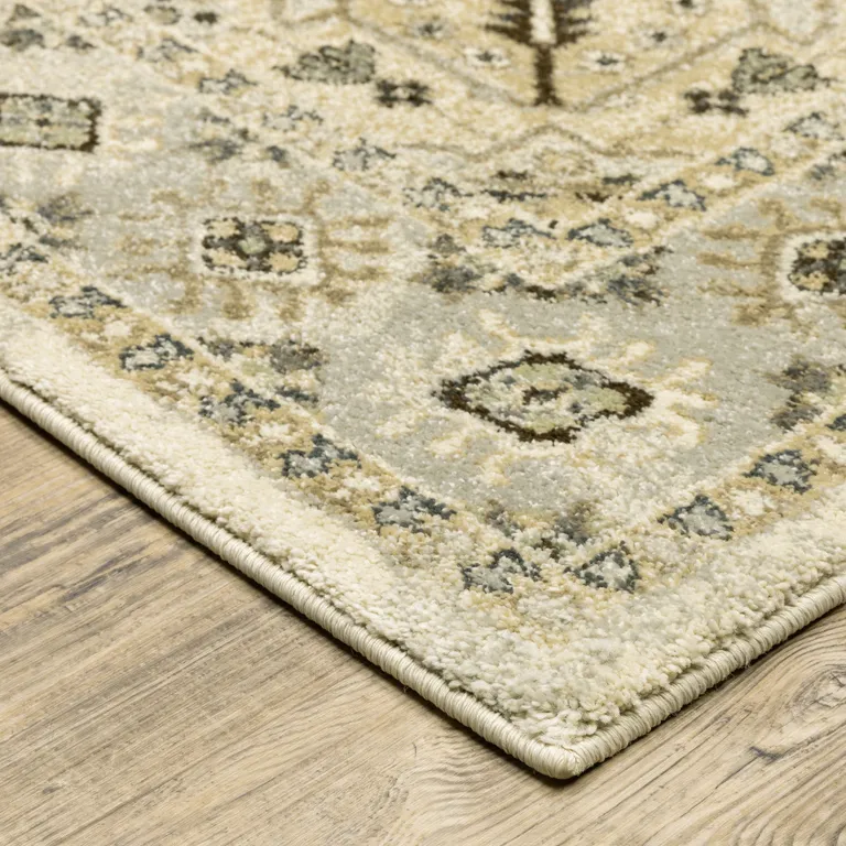 Beige Grey Tan And Brown Oriental Power Loom Stain Resistant Runner Rug Photo 4