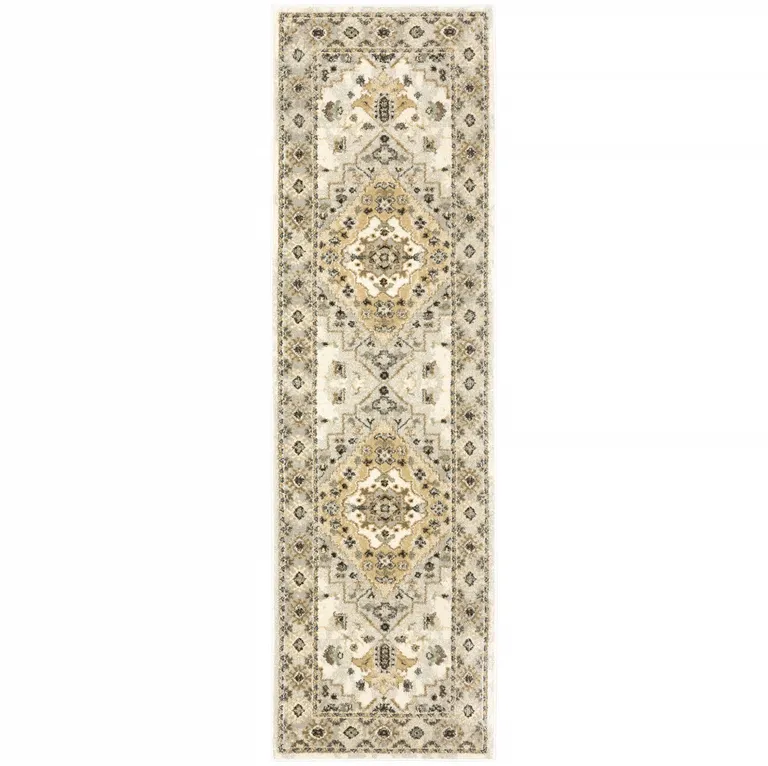 Beige Grey Tan And Brown Oriental Power Loom Stain Resistant Runner Rug Photo 1